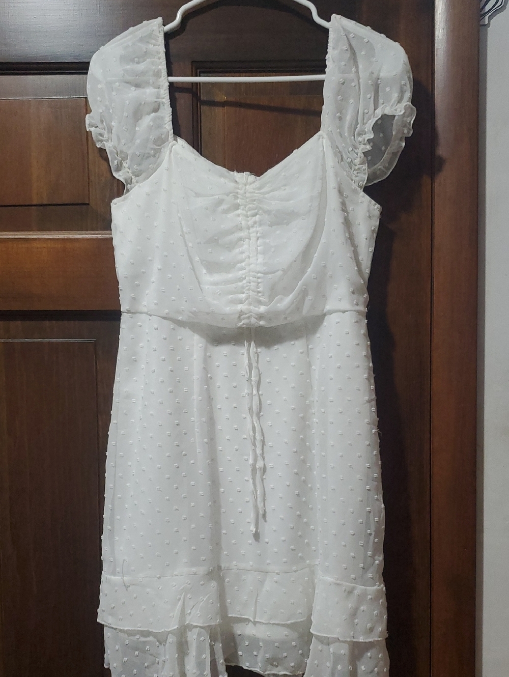 SHEIN White Swiss Dot Puff Sleeve Dress